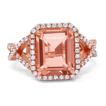 Halo Infinity Shank Engagement Ring Rose Tone, Simulated Morganite CZ 925 Sterling Silver